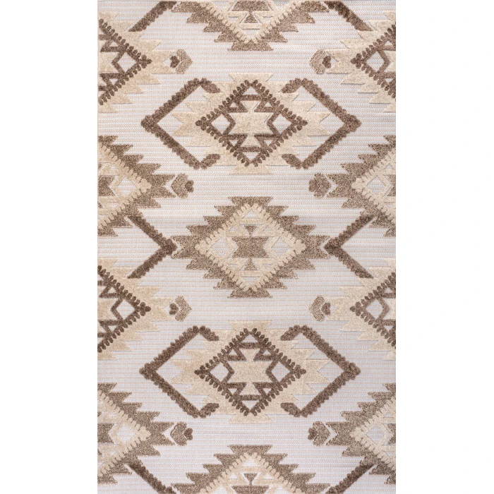 Sumak High-Low Pile Neutral Diamond Kilim Brown/Ivory 8 ft. x 10 ft. Indoor/Outdoor Area Rug