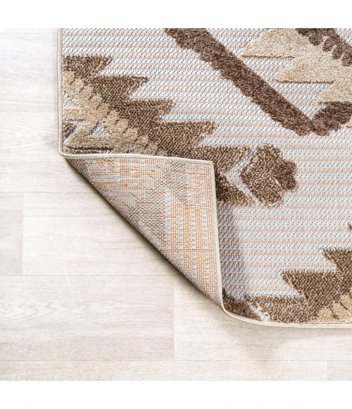 Sumak High-Low Pile Neutral Diamond Kilim Brown/Ivory 2 ft. x 8 ft. Indoor/Outdoor Runner Rug