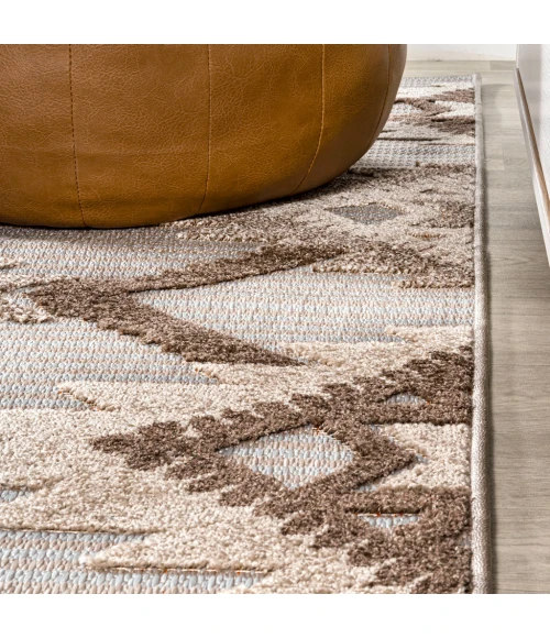 Sumak High-Low Pile Neutral Diamond Kilim Brown/Ivory 2 ft. x 8 ft. Indoor/Outdoor Runner Rug