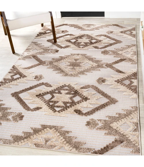 Sumak High-Low Pile Neutral Diamond Kilim Brown/Ivory 5 ft. x 8 ft. Indoor/Outdoor Area Rug
