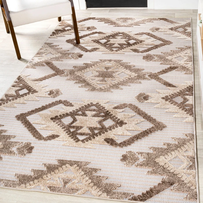 Sumak High-Low Pile Neutral Diamond Kilim Brown/Ivory 8 ft. x 10 ft. Indoor/Outdoor Area Rug