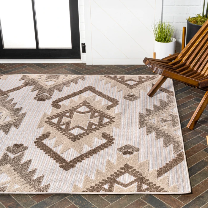 Sumak High-Low Pile Neutral Diamond Kilim Brown/Ivory 8 ft. x 10 ft. Indoor/Outdoor Area Rug