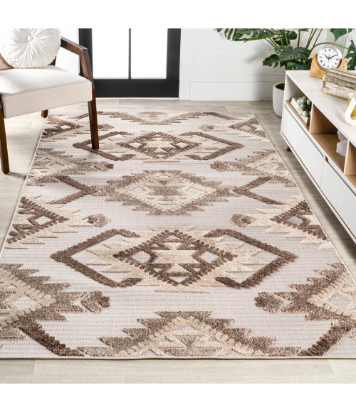 Sumak High-Low Pile Neutral Diamond Kilim Brown/Ivory 5 ft. x 8 ft. Indoor/Outdoor Area Rug
