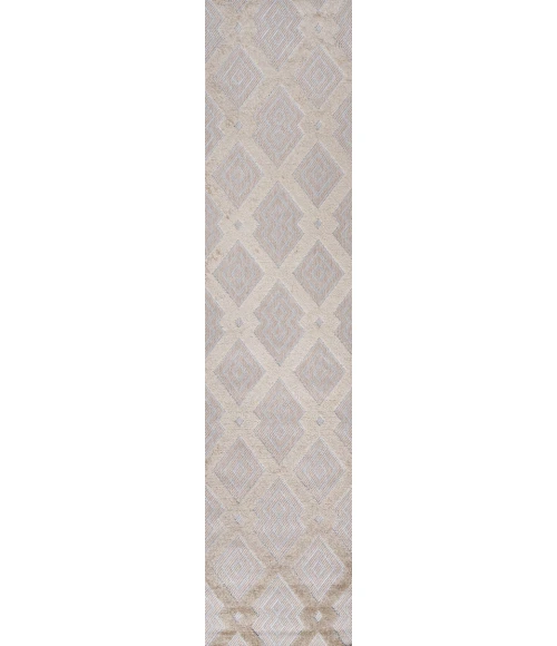 Duwun High-Low Pile Ogee Trellis Tone-on-Tone Beige/Gray 2 ft. x 10 ft. Indoor/Outdoor Runner Rug