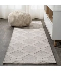 Duwun High-Low Pile Ogee Trellis Tone-on-Tone Beige/Gray 2 ft. x 10 ft. Indoor/Outdoor Runner Rug