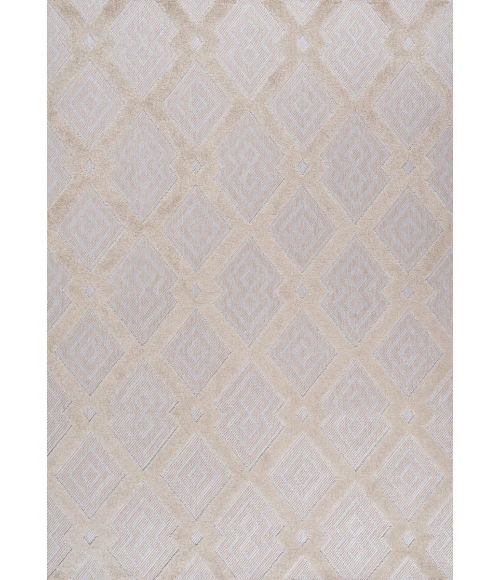 Duwun High-Low Pile Ogee Trellis Tone-on-Tone Beige/Gray 8 ft. x 10 ft. Indoor/Outdoor Area Rug