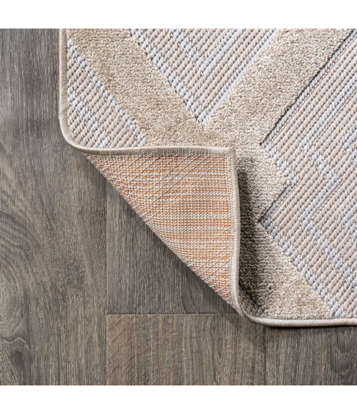 Duwun High-Low Pile Ogee Trellis Tone-on-Tone Beige/Gray 2 ft. x 10 ft. Indoor/Outdoor Runner Rug