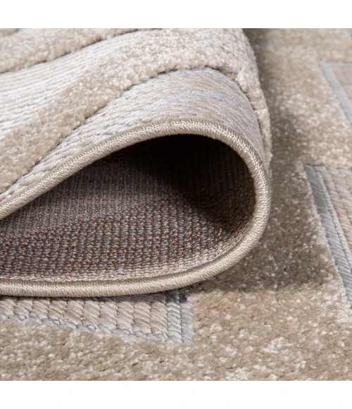 Duwun High-Low Pile Ogee Trellis Tone-on-Tone Beige/Gray 2 ft. x 10 ft. Indoor/Outdoor Runner Rug