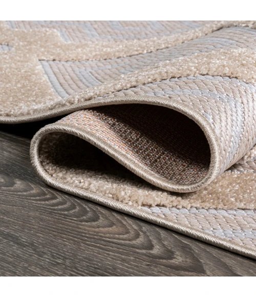 Duwun High-Low Pile Ogee Trellis Tone-on-Tone Beige/Gray 2 ft. x 10 ft. Indoor/Outdoor Runner Rug