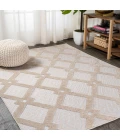Duwun High-Low Pile Ogee Trellis Tone-on-Tone Beige/Gray 8 ft. x 10 ft. Indoor/Outdoor Area Rug