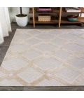 Duwun High-Low Pile Ogee Trellis Tone-on-Tone Beige/Gray 8 ft. x 10 ft. Indoor/Outdoor Area Rug