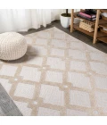 Duwun High-Low Pile Ogee Trellis Tone-on-Tone Beige/Gray 8 ft. x 10 ft. Indoor/Outdoor Area Rug