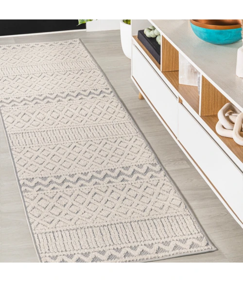 Ormond High-Low Modern Trellis Geometric Cream/Gray 2 ft. x 8 ft. Indoor/Outdoor Runner Rug