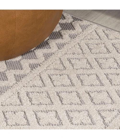 Ormond High-Low Modern Trellis Geometric Cream/Gray 2 ft. x 8 ft. Indoor/Outdoor Runner Rug