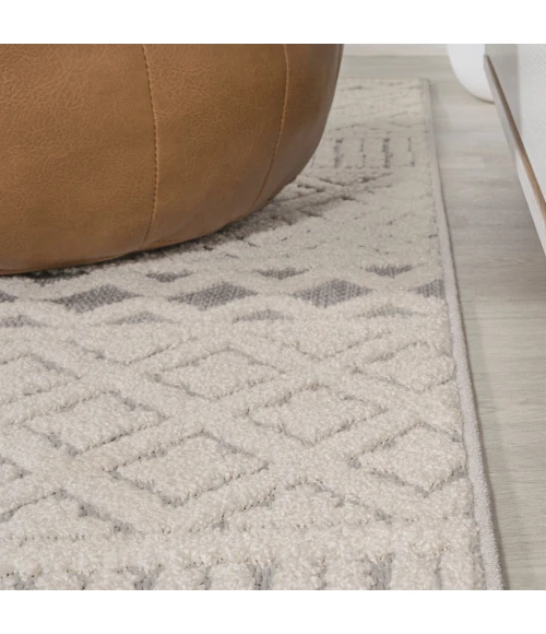 Ormond High-Low Modern Trellis Geometric Cream/Gray 2 ft. x 8 ft. Indoor/Outdoor Runner Rug