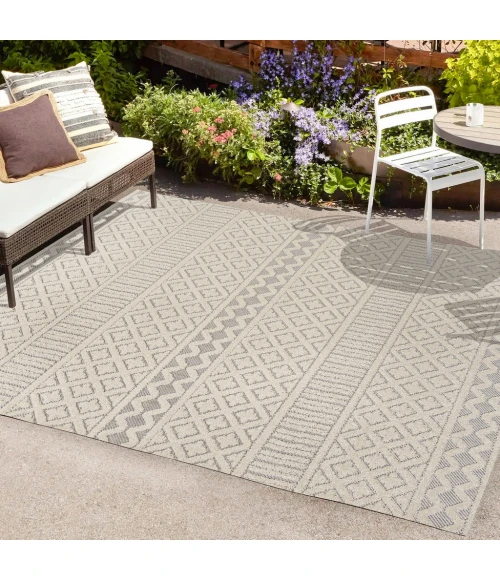 Ormond High-Low Modern Trellis Geometric Cream/Gray 4 ft. x 6 ft. Indoor/Outdoor Area Rug