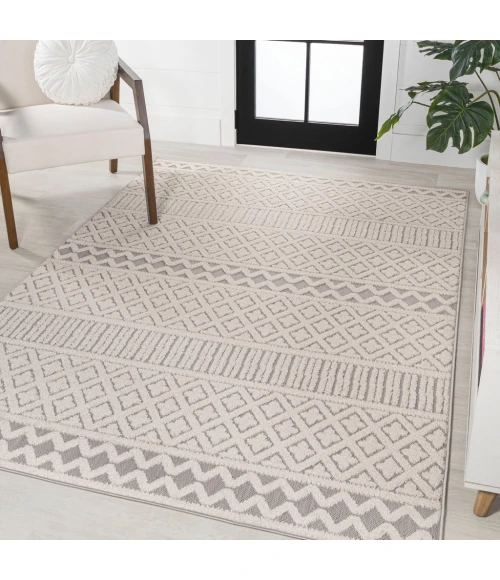 Ormond High-Low Modern Trellis Geometric Cream/Gray 4 ft. x 6 ft. Indoor/Outdoor Area Rug