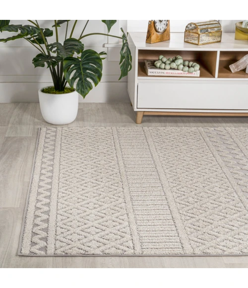 Ormond High-Low Modern Trellis Geometric Cream/Gray 4 ft. x 6 ft. Indoor/Outdoor Area Rug
