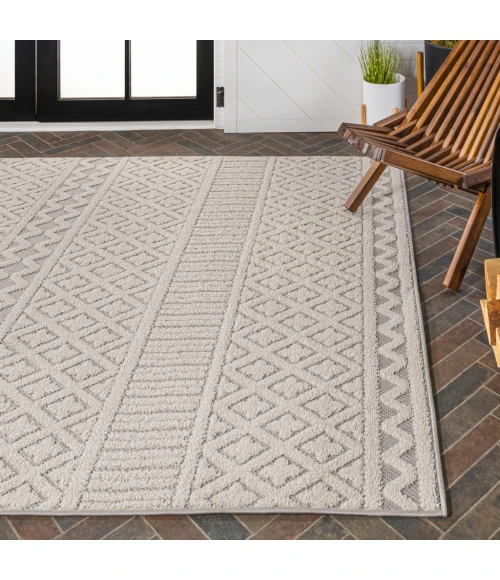 Ormond High-Low Modern Trellis Geometric Cream/Gray 4 ft. x 6 ft. Indoor/Outdoor Area Rug