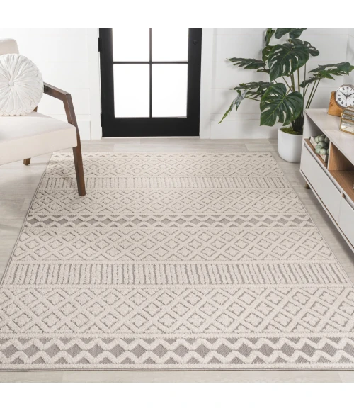 Ormond High-Low Modern Trellis Geometric Cream/Gray 4 ft. x 6 ft. Indoor/Outdoor Area Rug