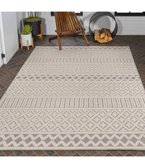 Ormond High-Low Modern Trellis Geometric Cream/Gray 4 ft. x 6 ft. Indoor/Outdoor Area Rug