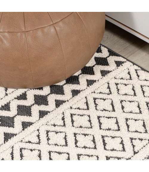 Ormond High-Low Modern Trellis Geometric Cream/Black 2 ft. x 8 ft. Indoor/Outdoor Runner Rug