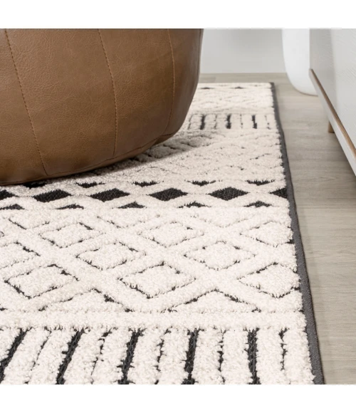 Ormond High-Low Modern Trellis Geometric Cream/Black 2 ft. x 8 ft. Indoor/Outdoor Runner Rug