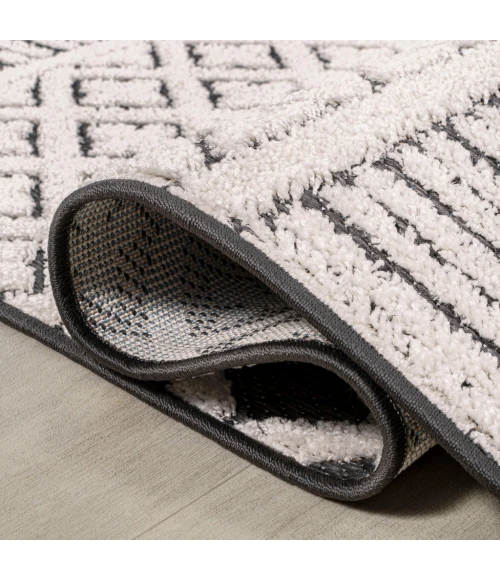Ormond High-Low Modern Trellis Geometric Cream/Black 2 ft. x 8 ft. Indoor/Outdoor Runner Rug