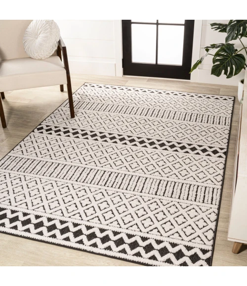 Ormond High-Low Modern Trellis Geometric Cream/Black 4 ft. x 6 ft. Indoor/Outdoor Area Rug