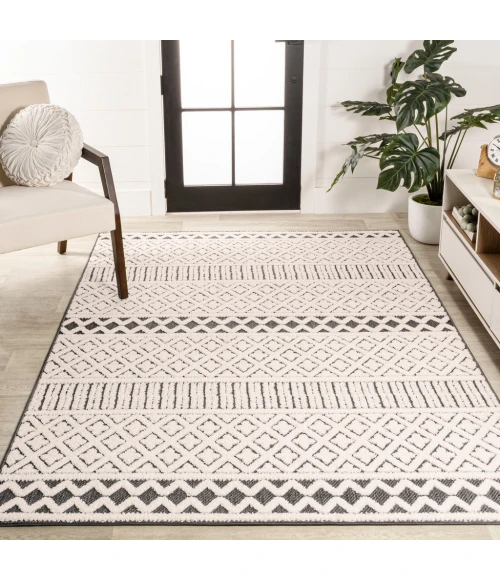 Ormond High-Low Modern Trellis Geometric Cream/Black 4 ft. x 6 ft. Indoor/Outdoor Area Rug