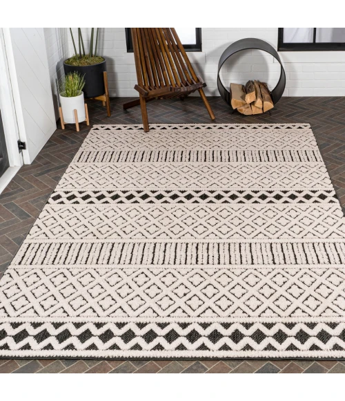 Ormond High-Low Modern Trellis Geometric Cream/Black 4 ft. x 6 ft. Indoor/Outdoor Area Rug