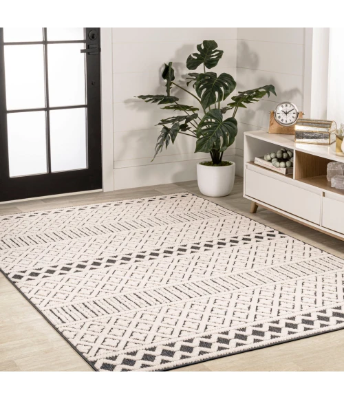 Ormond High-Low Modern Trellis Geometric Cream/Black 4 ft. x 6 ft. Indoor/Outdoor Area Rug