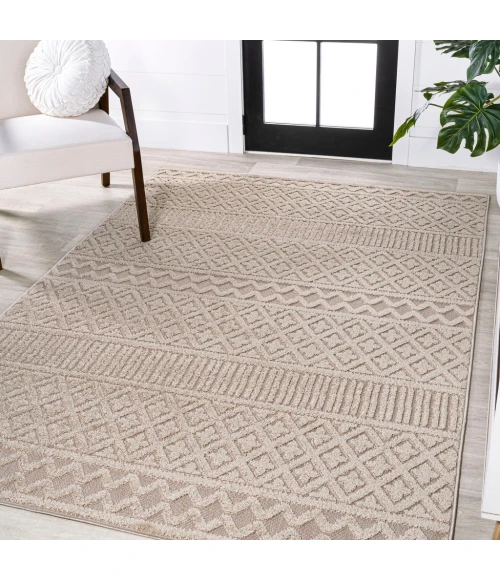 Ormond High-Low Modern Trellis Geometric Beige/Gray 5 ft. x 8 ft. Indoor/Outdoor Area Rug