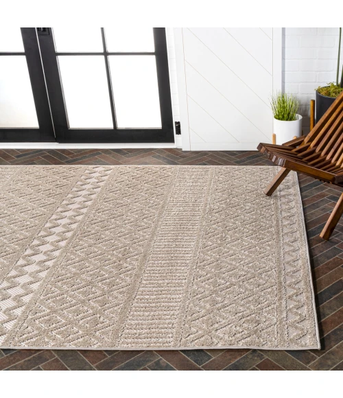 Ormond High-Low Modern Trellis Geometric Beige/Gray 5 ft. x 8 ft. Indoor/Outdoor Area Rug