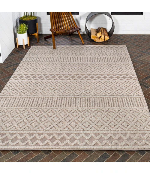 Ormond High-Low Modern Trellis Geometric Beige/Gray 5 ft. x 8 ft. Indoor/Outdoor Area Rug