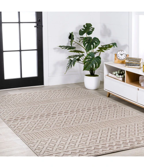 Ormond High-Low Modern Trellis Geometric Beige/Gray 5 ft. x 8 ft. Indoor/Outdoor Area Rug