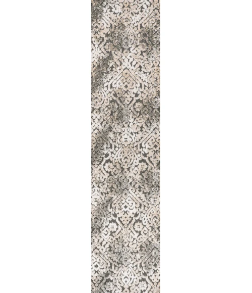 Duenas High-Low Shabby Damask Cream/Beige/Dark Gray 2 ft. x 8 ft. Indoor/Outdoor Runner Rug