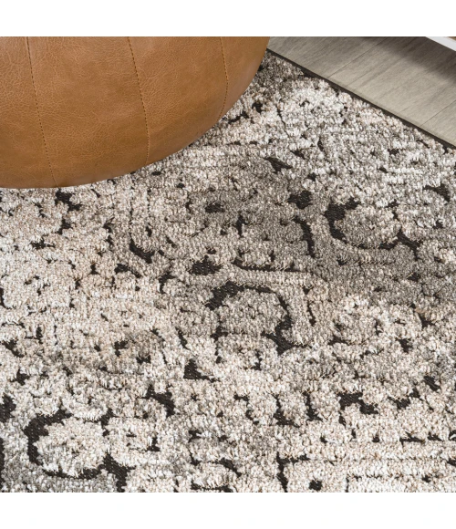 Duenas High-Low Shabby Damask Cream/Beige/Dark Gray 2 ft. x 8 ft. Indoor/Outdoor Runner Rug