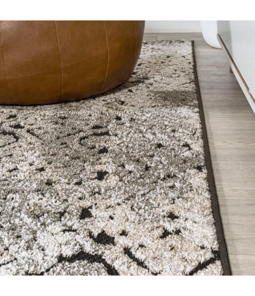 Duenas High-Low Shabby Damask Cream/Beige/Dark Gray 2 ft. x 8 ft. Indoor/Outdoor Runner Rug