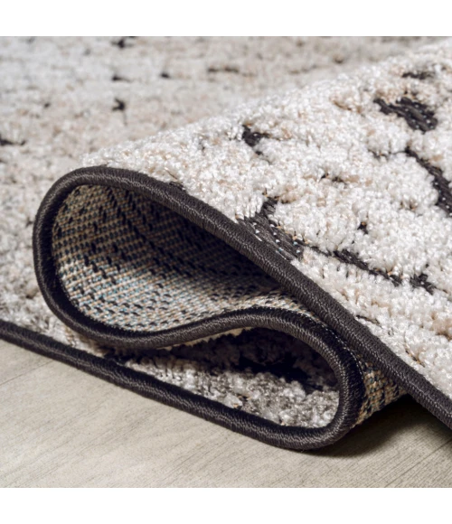 Duenas High-Low Shabby Damask Cream/Beige/Dark Gray 2 ft. x 8 ft. Indoor/Outdoor Runner Rug