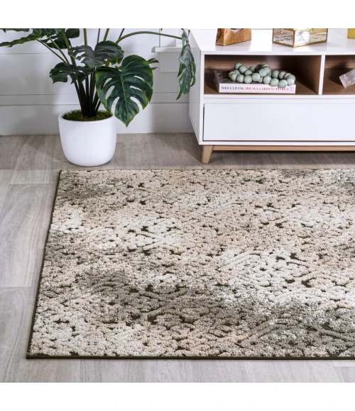 Duenas High-Low Shabby Damask Cream/Beige/Dark Gray 3 ft. x 5 ft. Indoor/Outdoor Area Rug