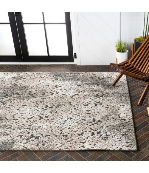 Duenas High-Low Shabby Damask Cream/Beige/Dark Gray 3 ft. x 5 ft. Indoor/Outdoor Area Rug