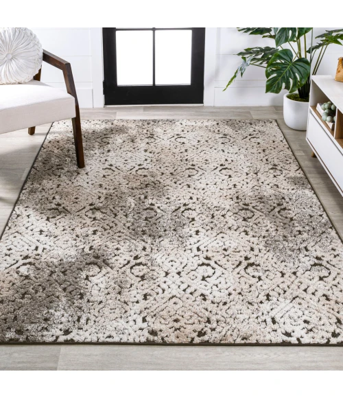 Duenas High-Low Shabby Damask Cream/Beige/Dark Gray 3 ft. x 5 ft. Indoor/Outdoor Area Rug