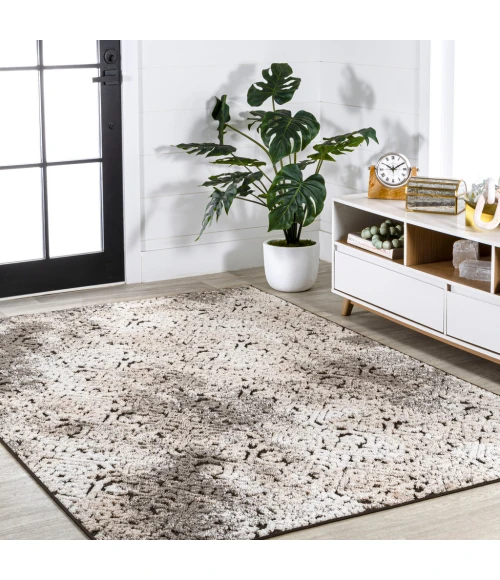 Duenas High-Low Shabby Damask Cream/Beige/Dark Gray 3 ft. x 5 ft. Indoor/Outdoor Area Rug