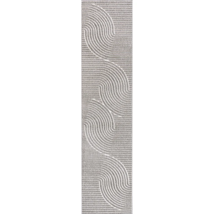 Skagen Minimalist Curve Geometric Gray/Ivory 2 ft. x 8 ft. Runner Rug