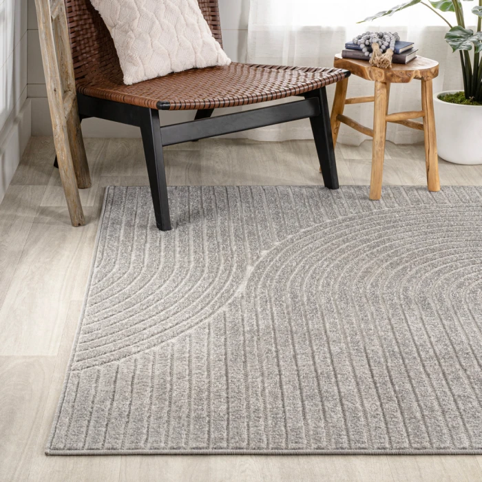 Skagen Minimalist Curve Geometric Gray/Ivory 3 ft. x 5 ft. Area Rug