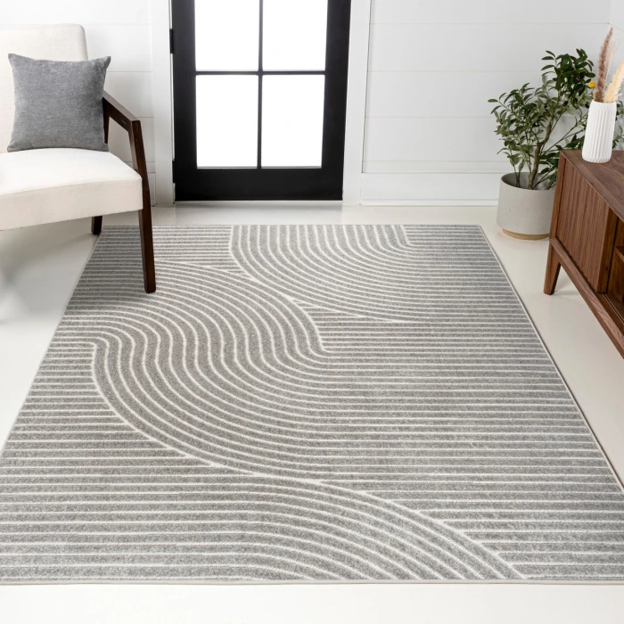 Skagen Minimalist Curve Geometric Gray/Ivory 3 ft. x 5 ft. Area Rug