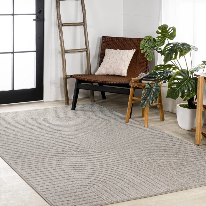 Skagen Minimalist Curve Geometric Gray/Ivory 3 ft. x 5 ft. Area Rug