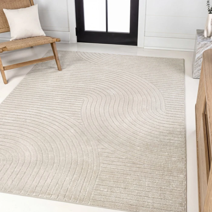 Skagen Minimalist Curve Geometric Ivory/Cream 4 ft. x 6 ft. Area Rug