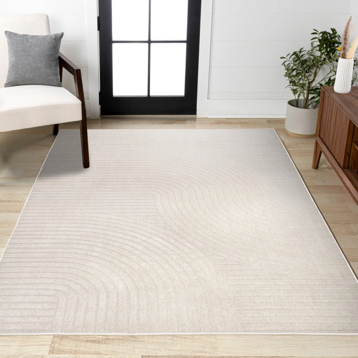 Skagen Minimalist Curve Geometric Ivory/Cream 4 ft. x 6 ft. Area Rug